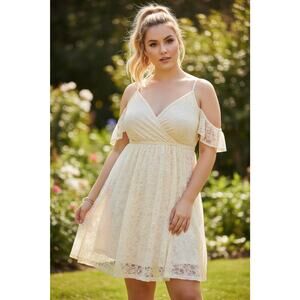 Torrid 3X Dress Ivory/Cream Lace Off Shoulder Skater Plus Size